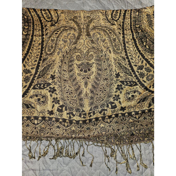 Women's Banjara Stole Shawl Scarf OS Black & Gold (NEW) - Picture 9 of 12